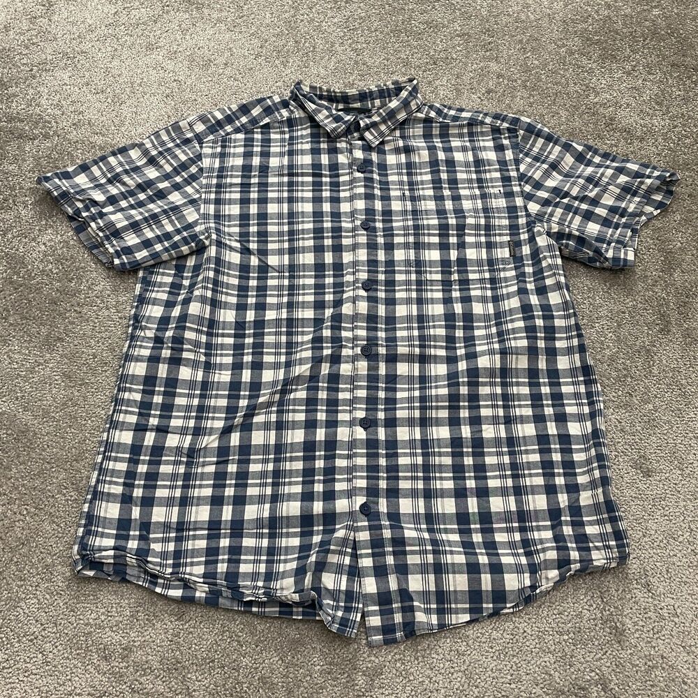 Columbia Flannel Shirt Mens Large Blue Plaid Short Sleeve Button Down Cotton Top